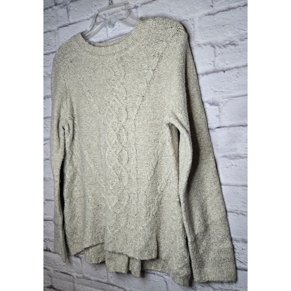 Soft Surroundings cream Oatmeal cable knit pullover crew sweater Medium. - Picture 2 of 7